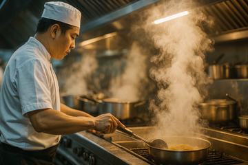 man cooking in restaurant kitchen