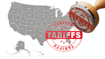 map of united states with graphic showing tariffs
