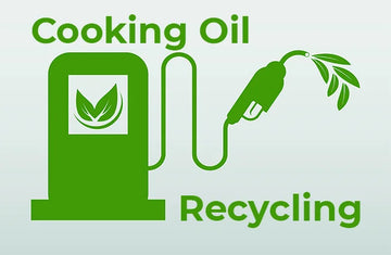 a graphic showing a gas station looking graphic shooting out frying oil and the words say cooking oil recycling to show its recylable