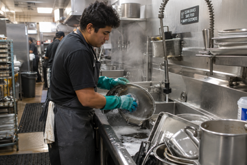 Dishwasher working at restaurant