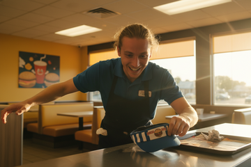 fast food worker happily quitting his job