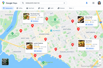 google maps showing restaurants
