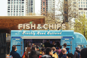 local food truck in the city selling fish and chips