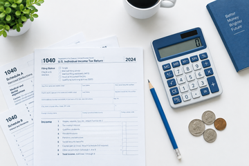 taxes image of calculator and sheet